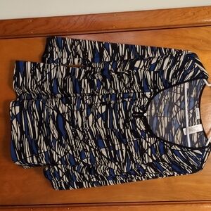 Liz&Co Blue, Black & White Abstract Print Blouse -Size XL